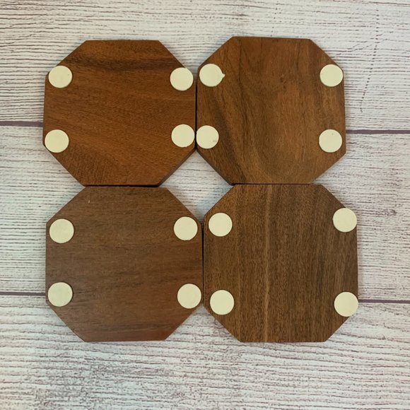 Artisan Market Bark Wood Hexagon Coasters with Honeycomb Pattern Set of 4 - Picture 7 of 9